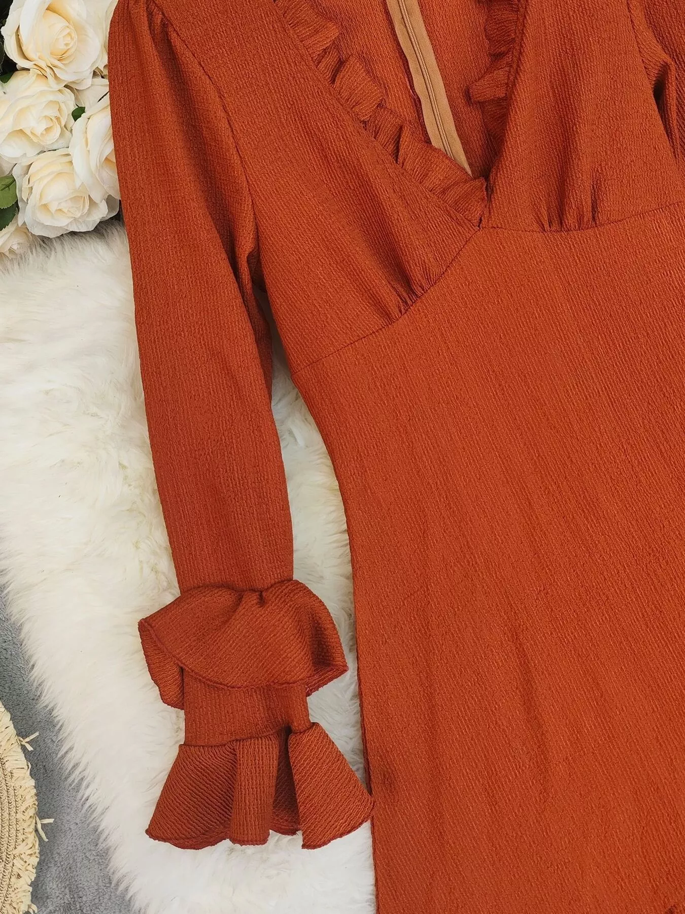 Ruffled High-Low Long Sleeve Dress - Image 5