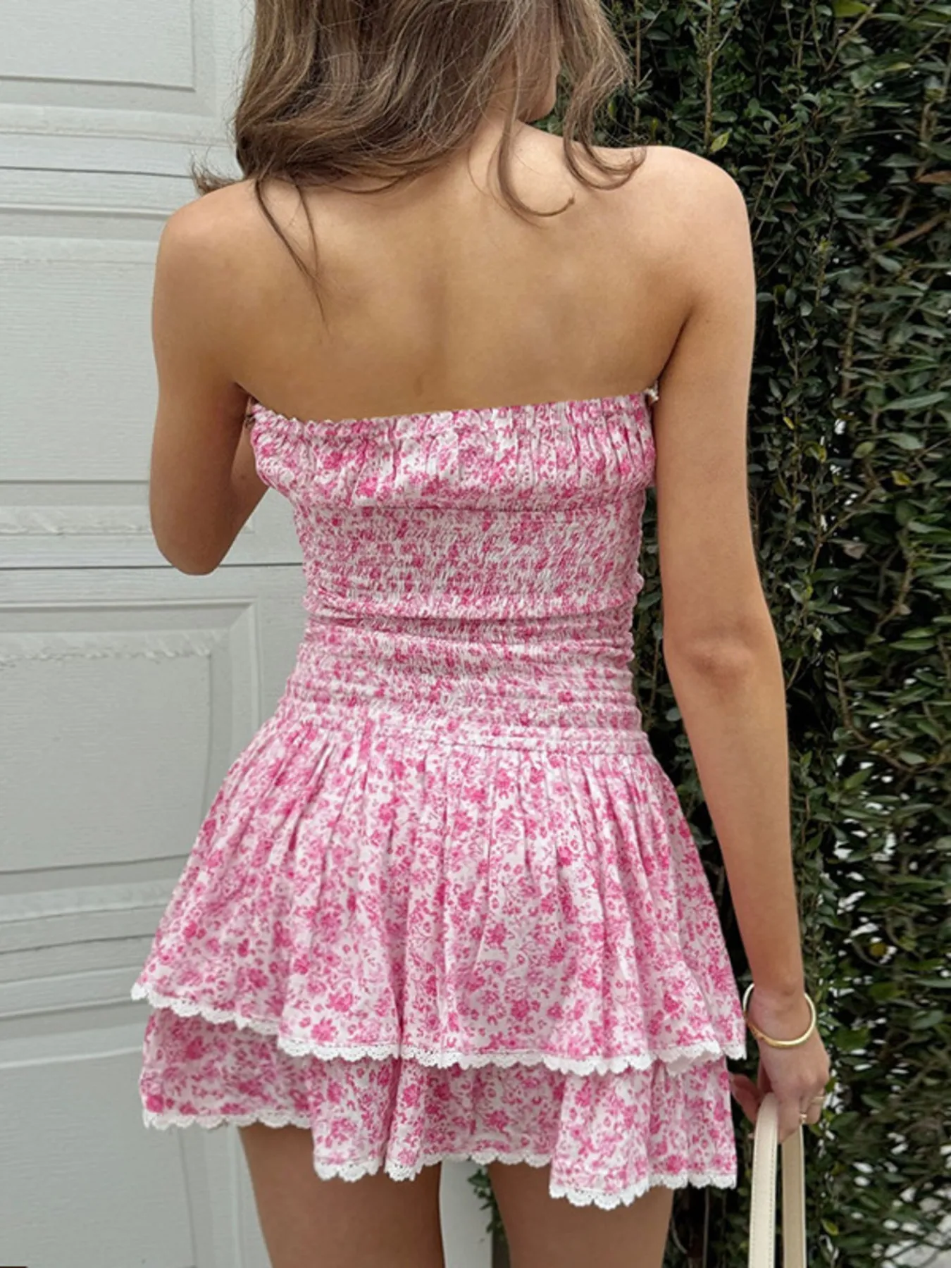 Ruffled Layered Floral Tube Mini Dress - Image 2