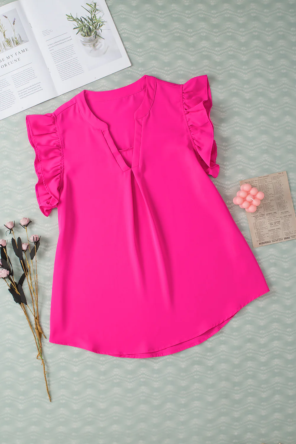 Ruffled Notched Cap Sleeve Blouse - Image 5