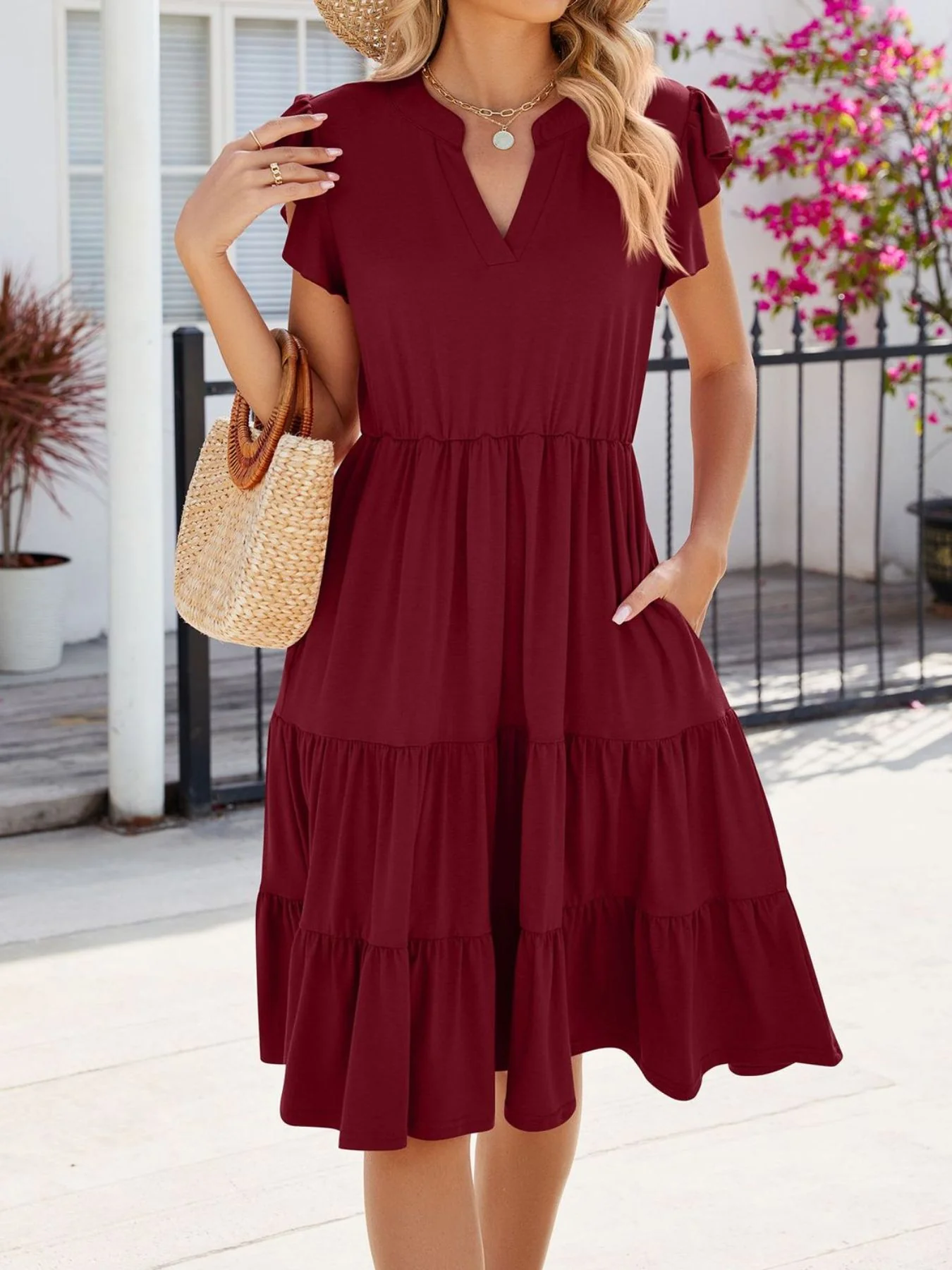 Ruffled Notched Tiered Midi Dress - Image 18