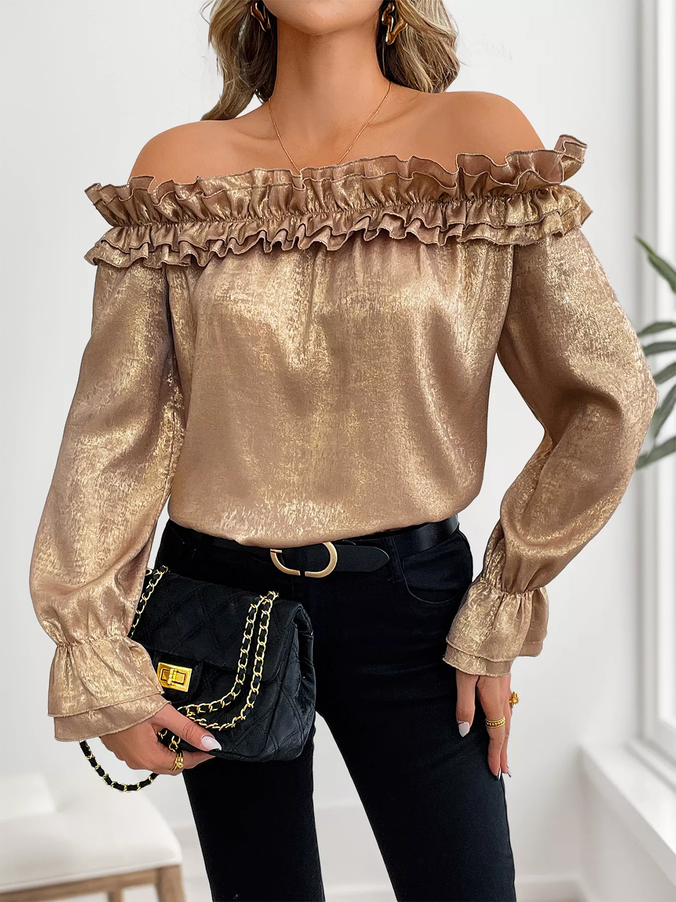 Ruffled Off-Shoulder Flounce Sleeve Blouse - Image 2