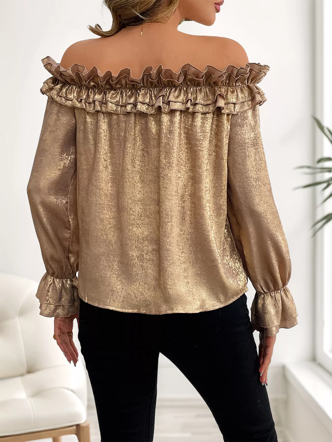 Ruffled Off-Shoulder Flounce Sleeve Blouse - Image 6