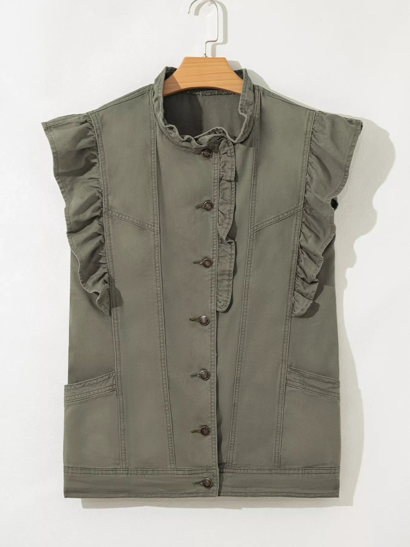 Ruffled Patchwork Denim Jacket Vest - Image 5