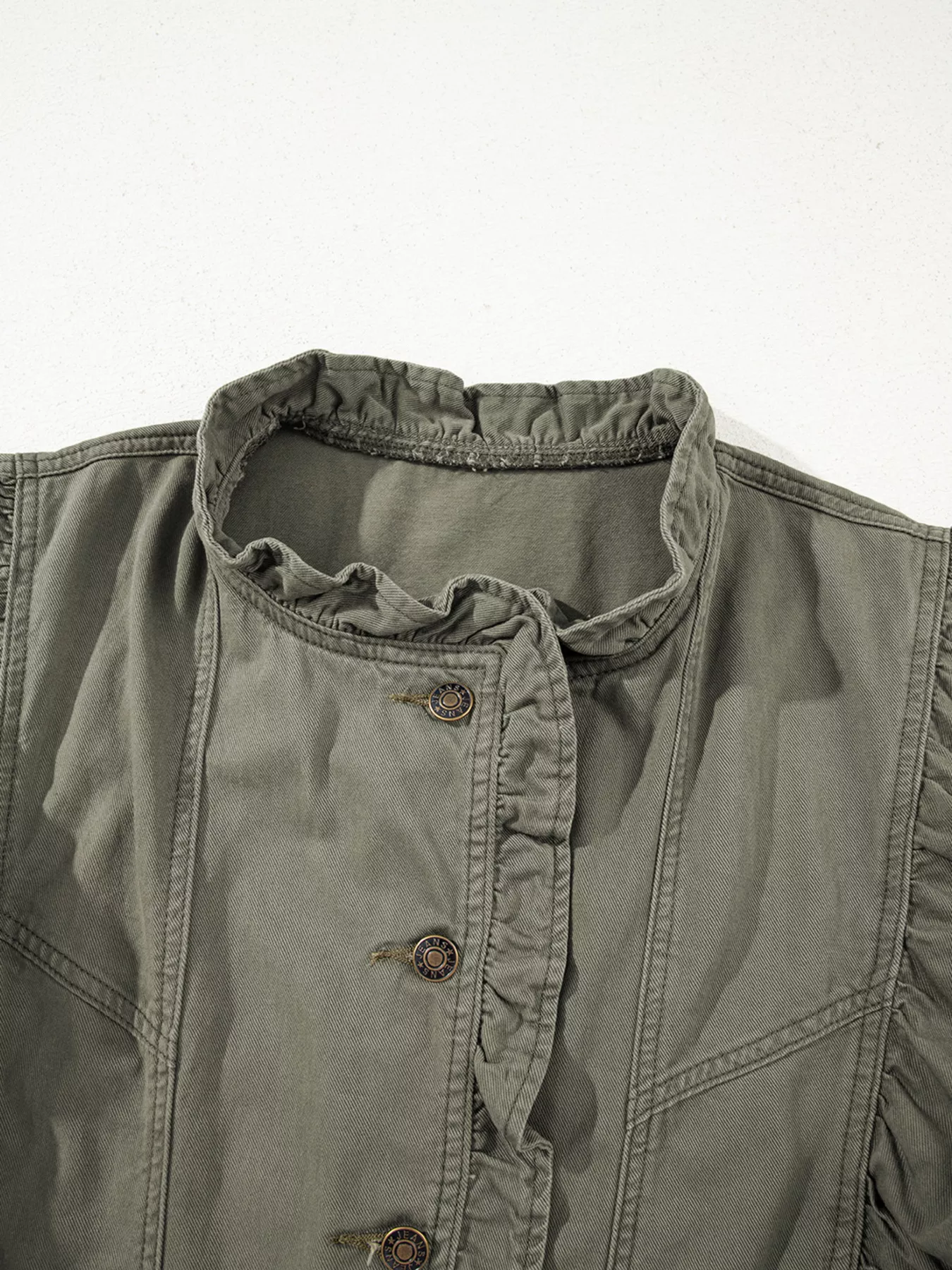Ruffled Patchwork Denim Jacket Vest - Image 7