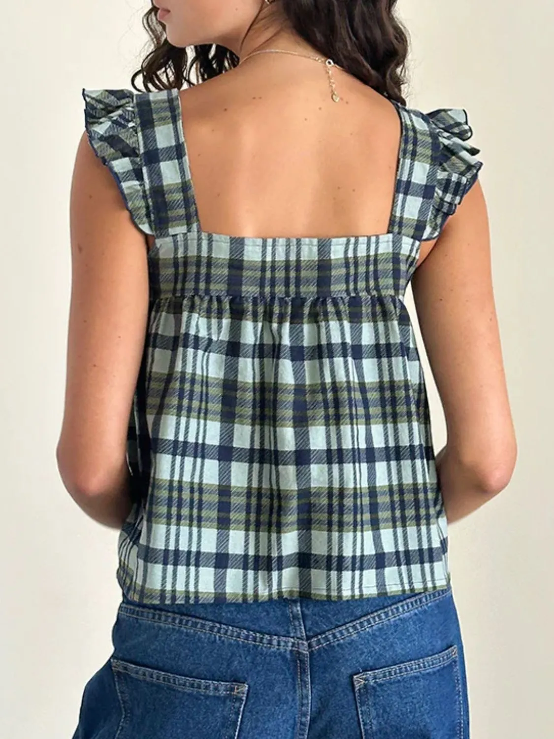 Ruffled Plaid Square Neck Tank - Image 2