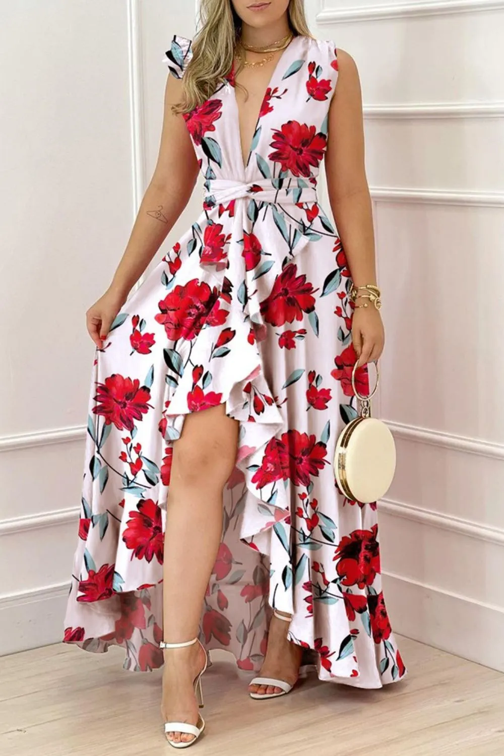 Ruffled Plunge Sleeveless Maxi Dress - Image 2