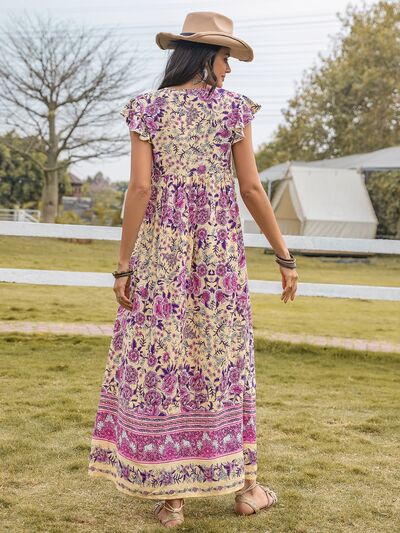 Ruffled Printed Tie Neck Cap Sleeve Dress - Image 2
