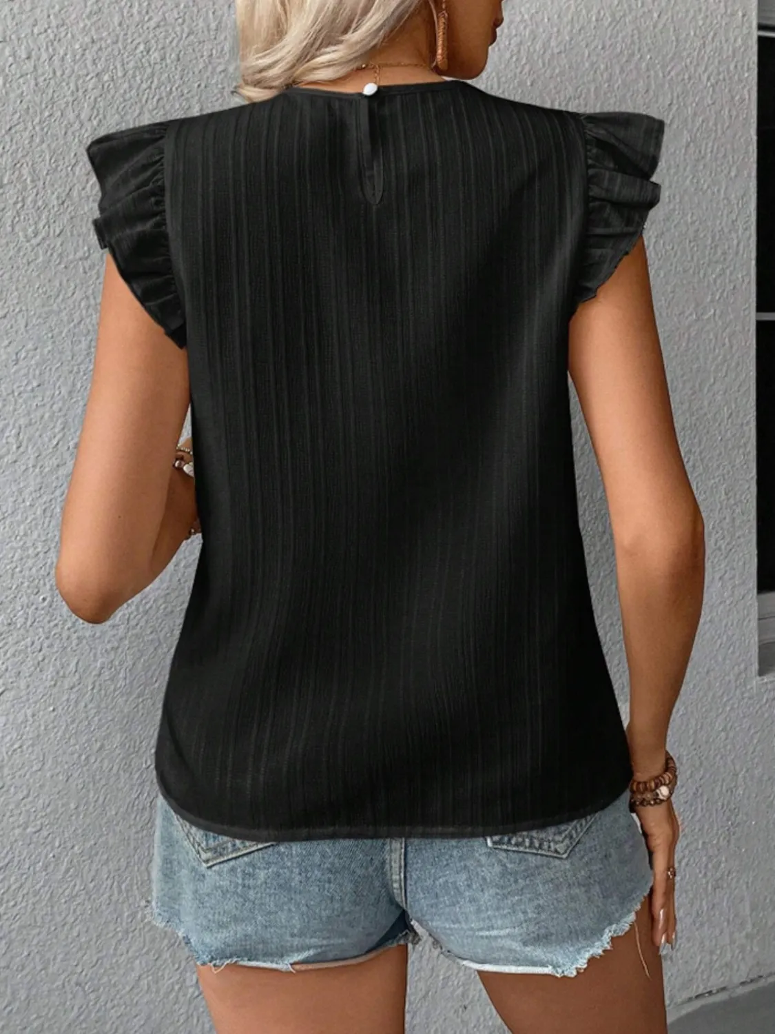 Ruffled Round Neck Cap Sleeve Blouse - Image 24