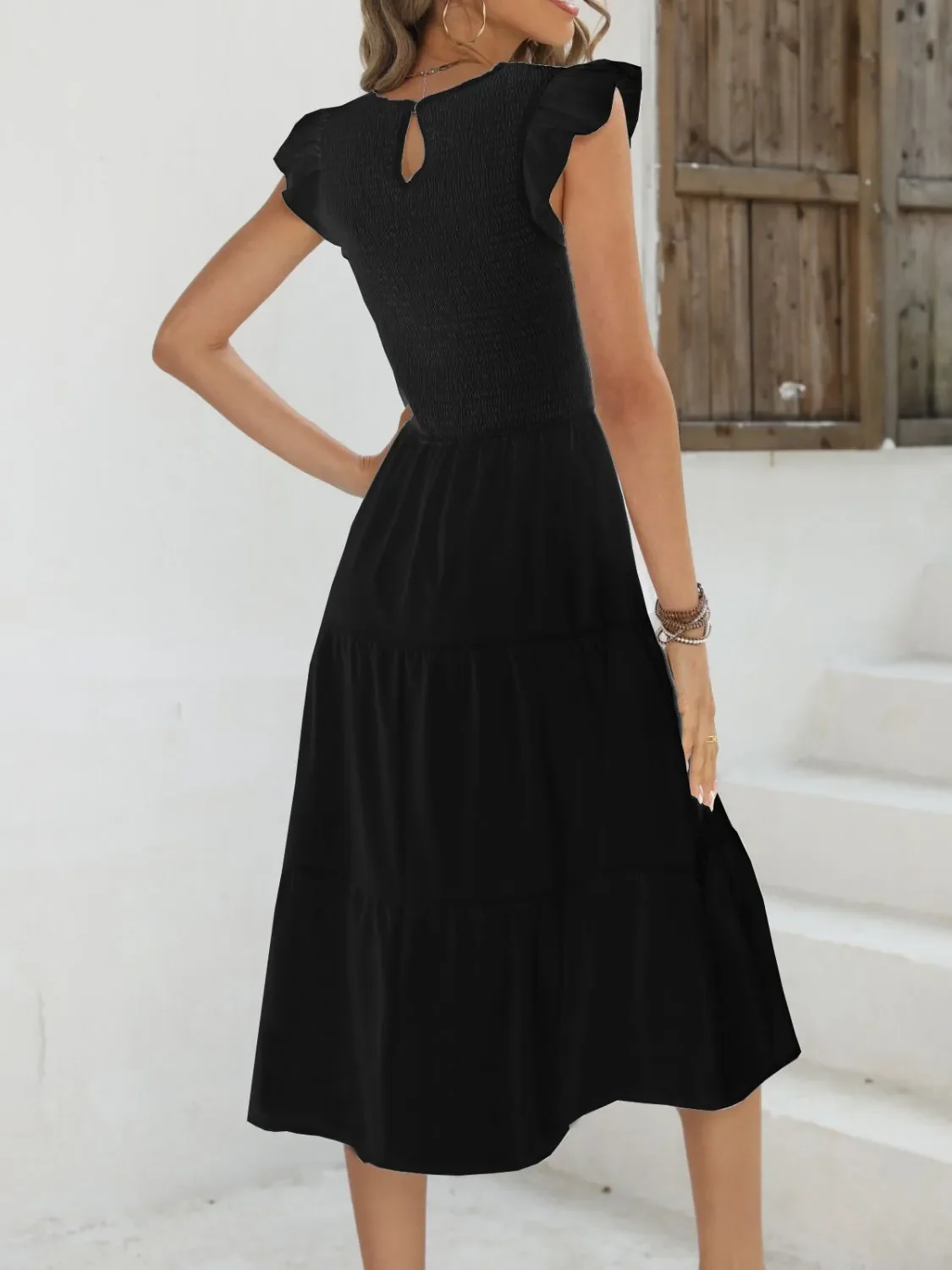 Ruffled Round Neck Cap Sleeve Dress - Image 11