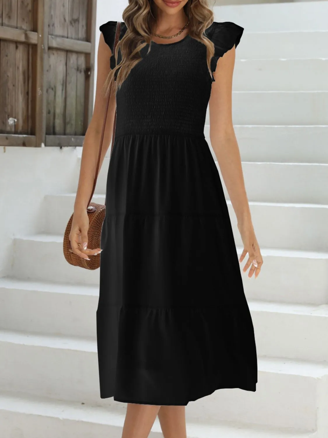Ruffled Round Neck Cap Sleeve Dress - Image 12