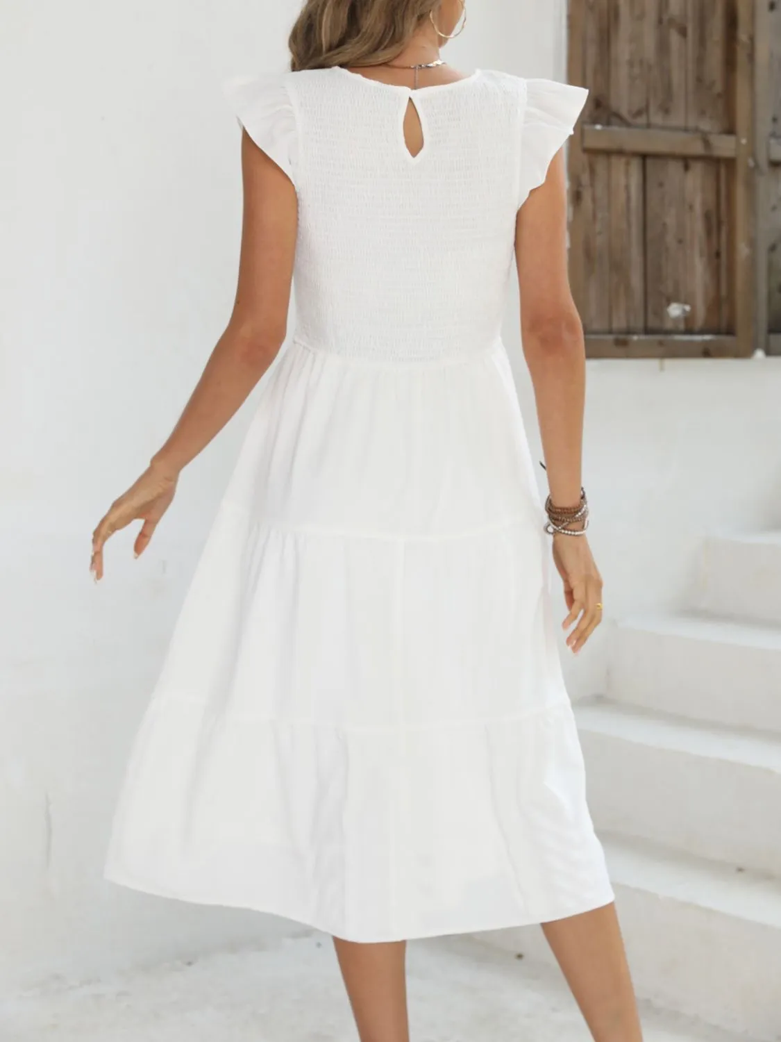 Ruffled Round Neck Cap Sleeve Dress - Image 2