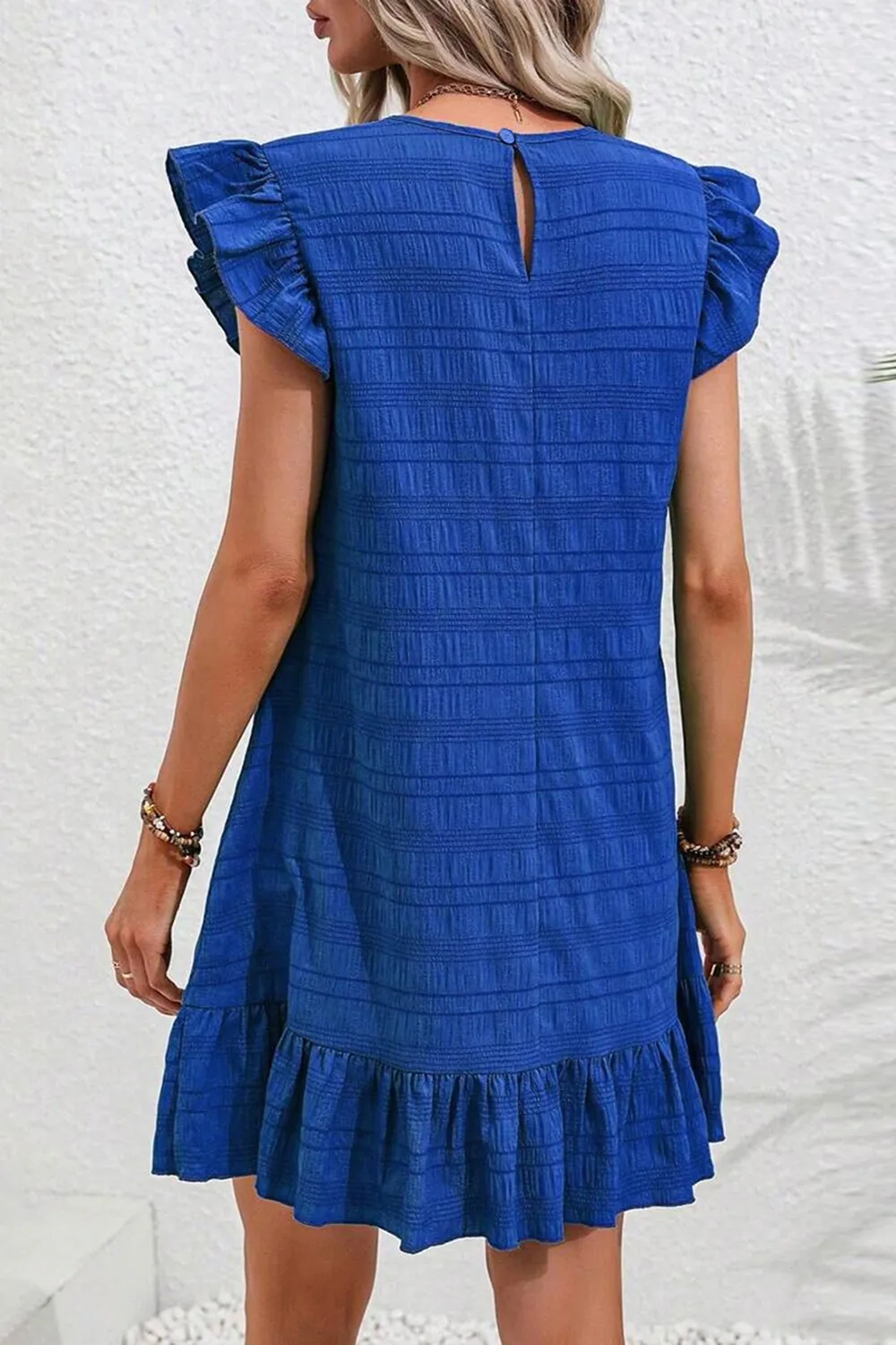 Ruffled Round Neck Cap Sleeve Dress - Image 5