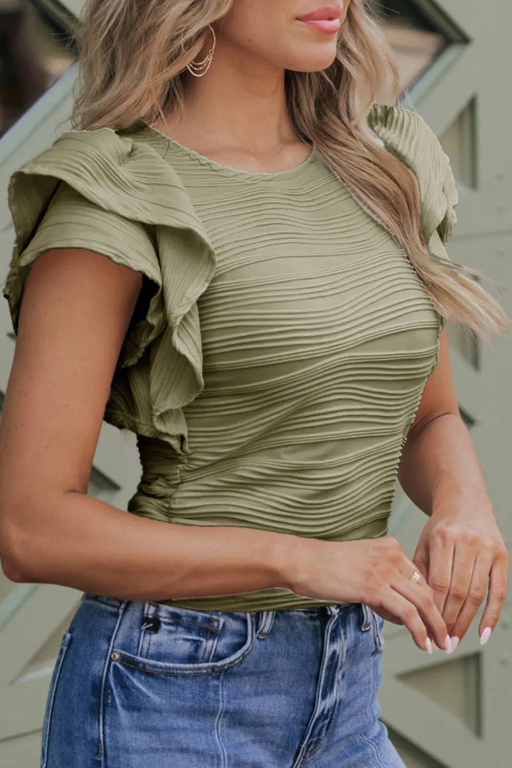 Ruffled Round Neck Textured Top - Image 15
