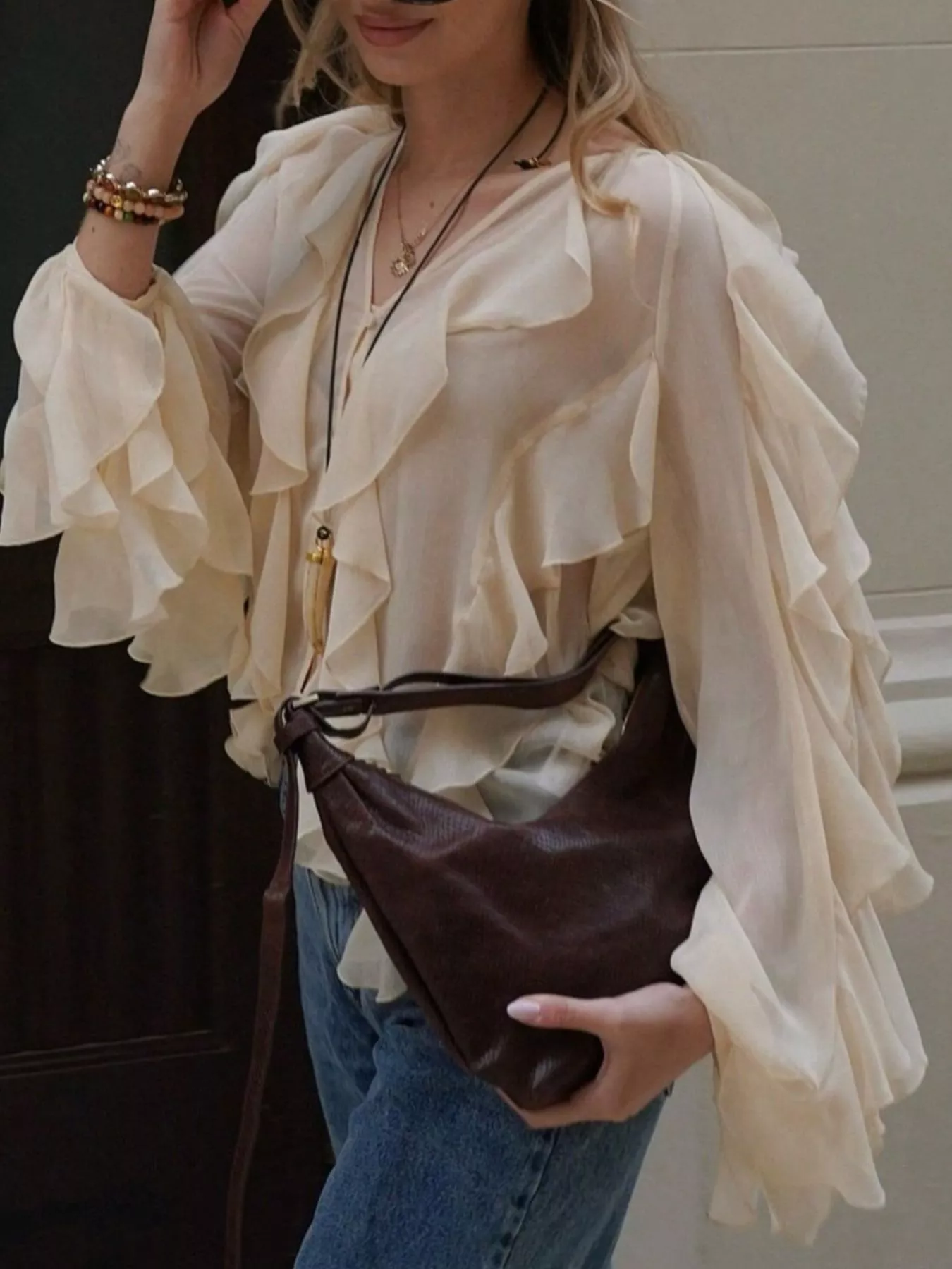 Ruffled Sheer Long Sleeve Blouse - Image 22