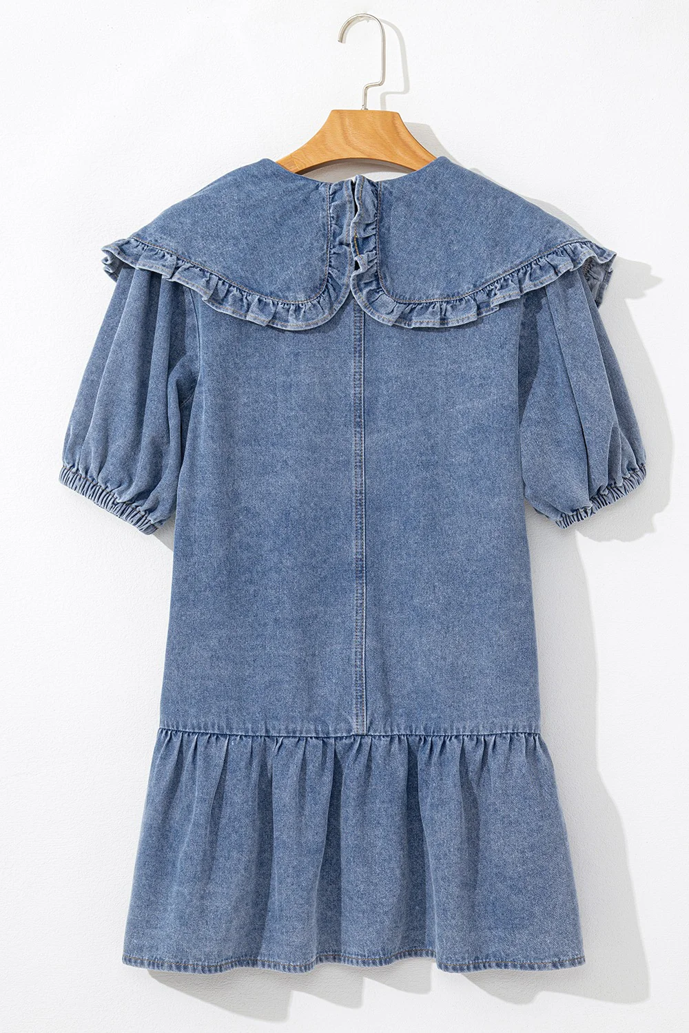 Ruffled Side Pockets Puff Sleeve Denim Mini Dress - Image 9