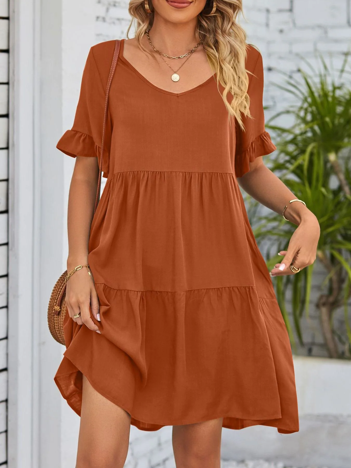 Ruffled Sleeve Tiered Mini Dress - Image 12