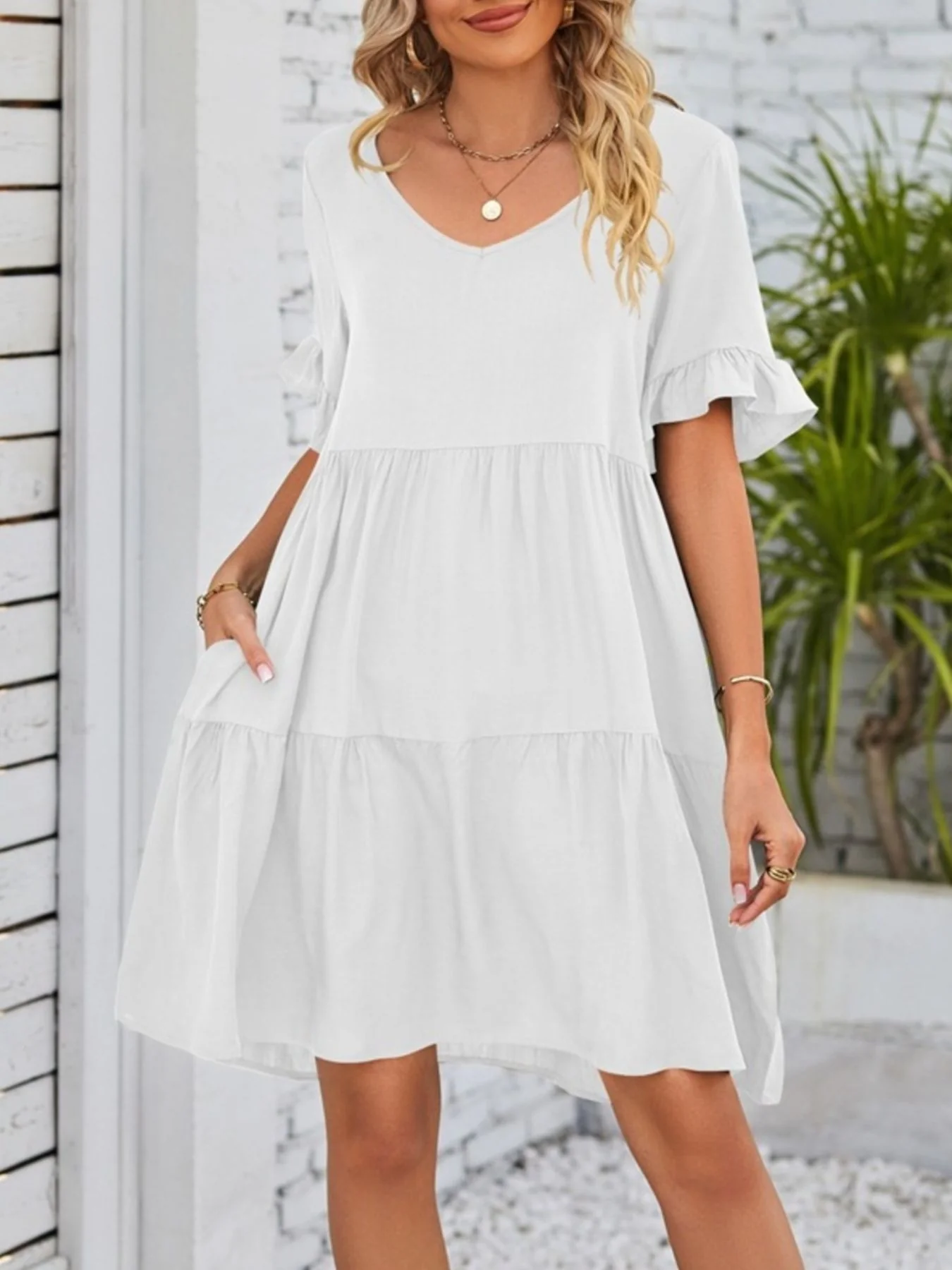 Ruffled Sleeve Tiered Mini Dress - Image 21