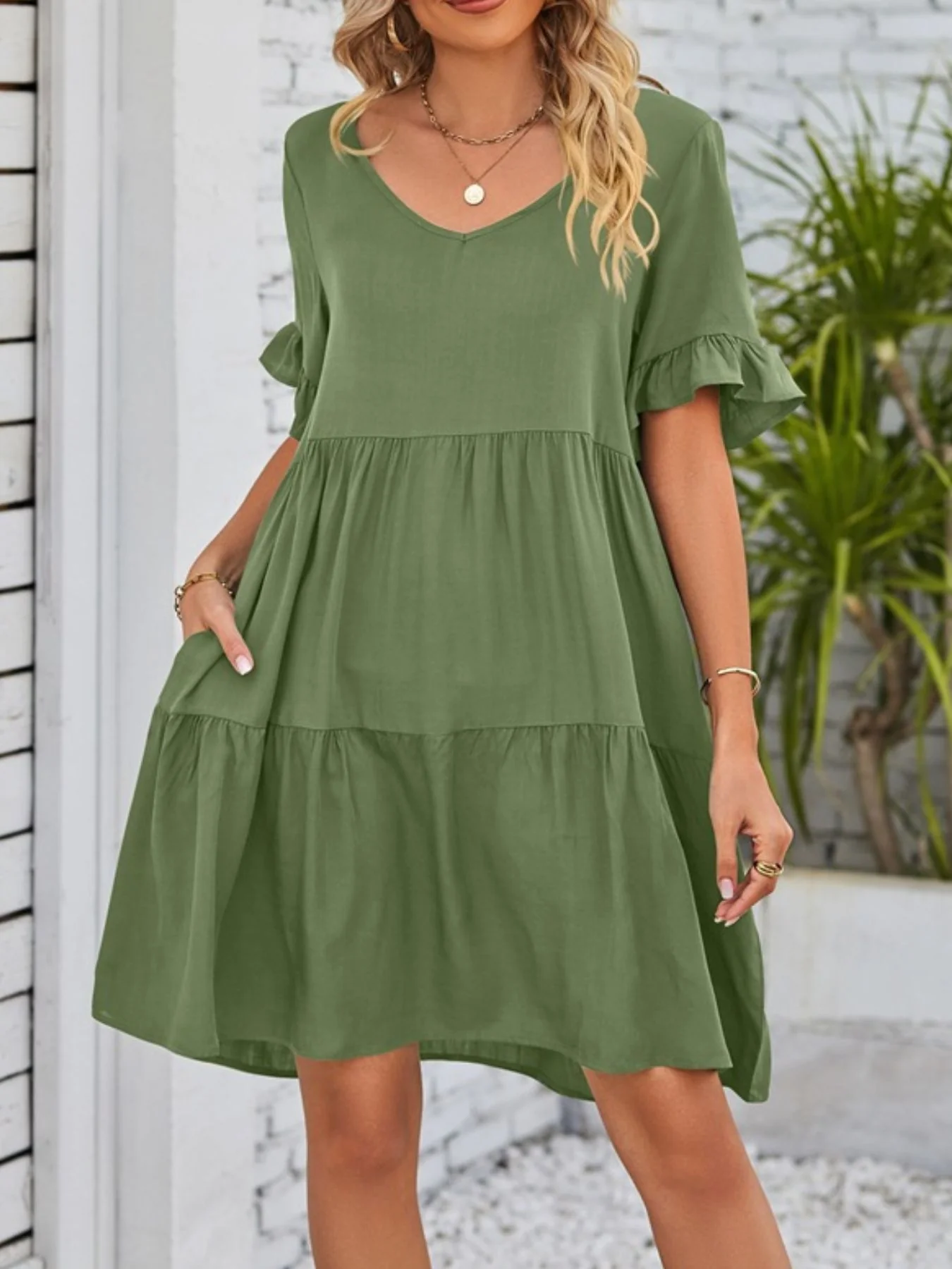 Ruffled Sleeve Tiered Mini Dress - Image 29