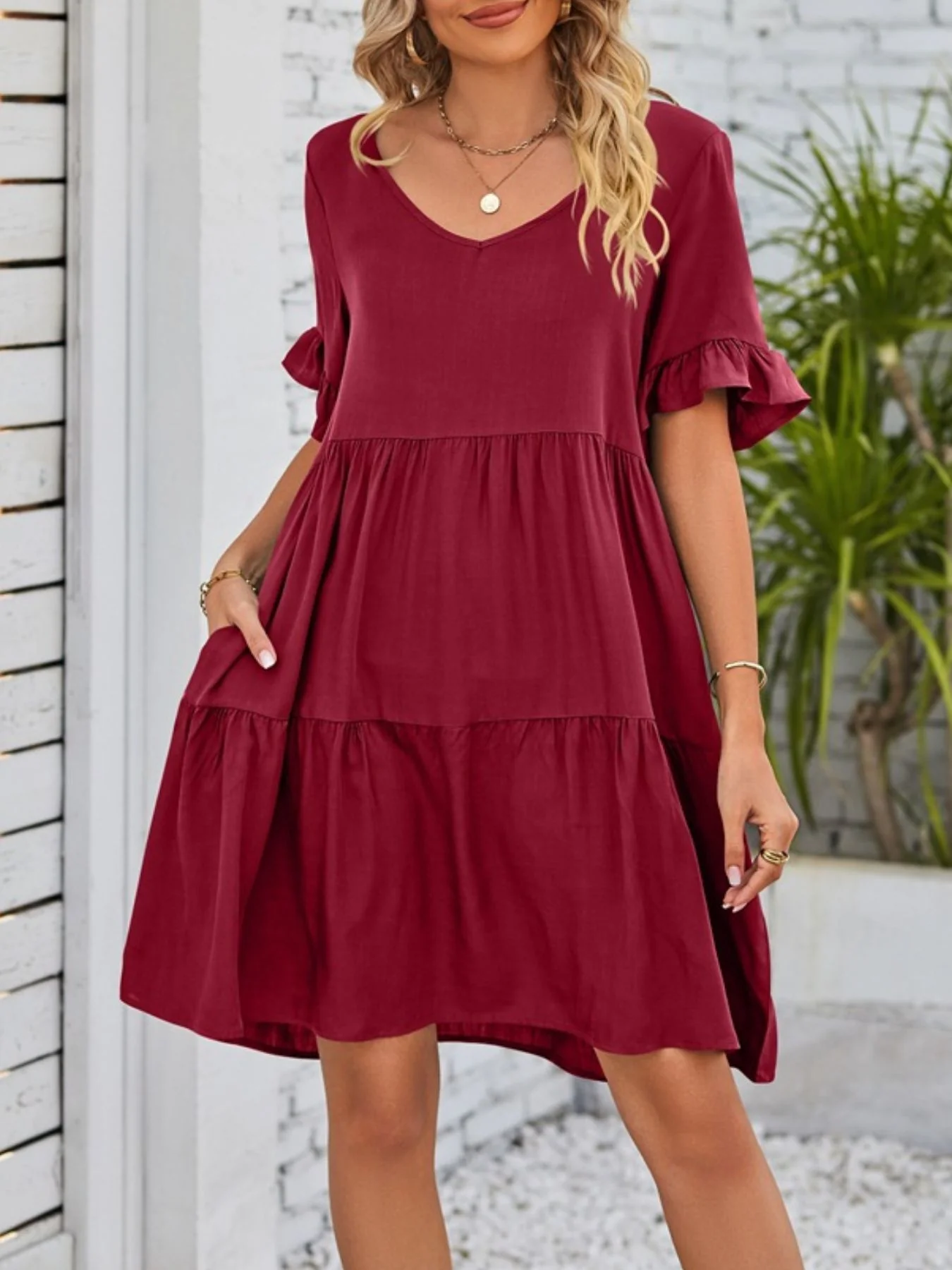 Ruffled Sleeve Tiered Mini Dress - Image 3
