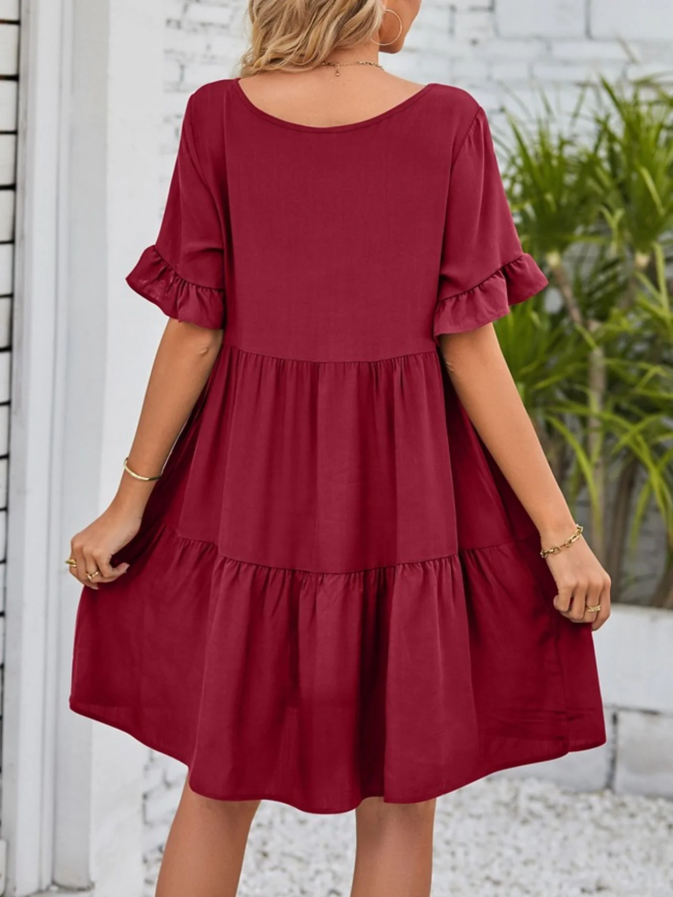 Ruffled Sleeve Tiered Mini Dress - Image 4