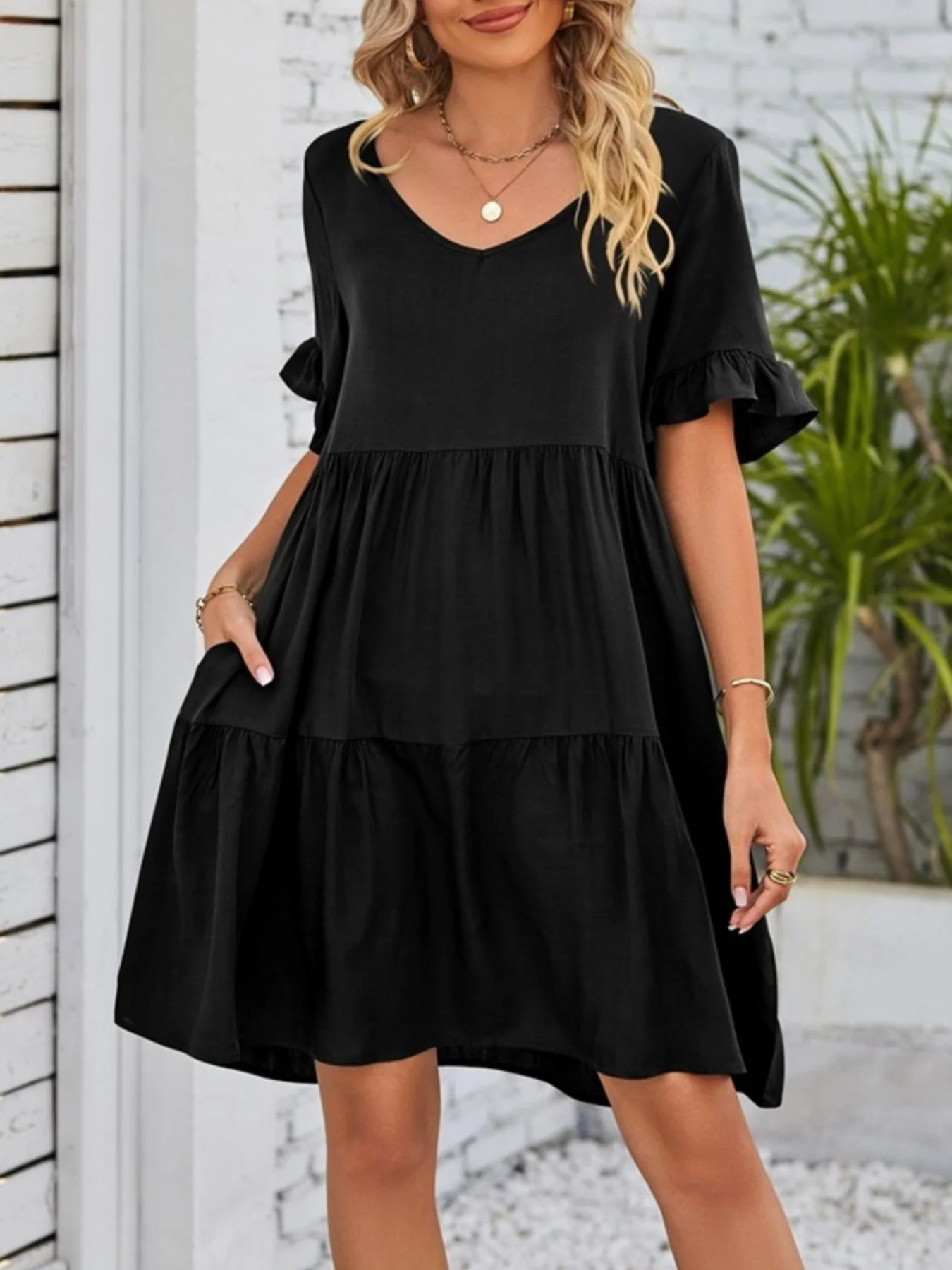 Ruffled Sleeve Tiered Mini Dress - Image 5