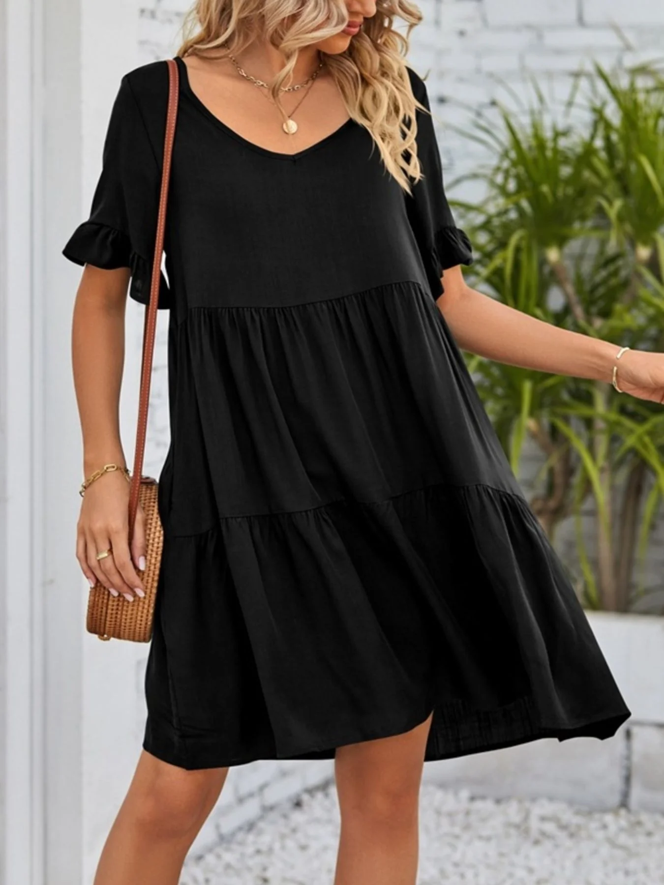 Ruffled Sleeve Tiered Mini Dress - Image 7