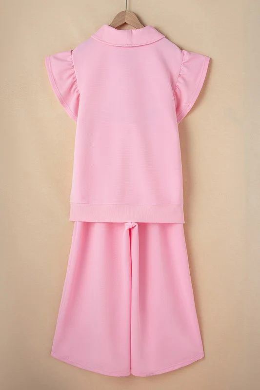 Ruffled Sleeve Zipped Top and Wide Leg Pants Set - Image 7