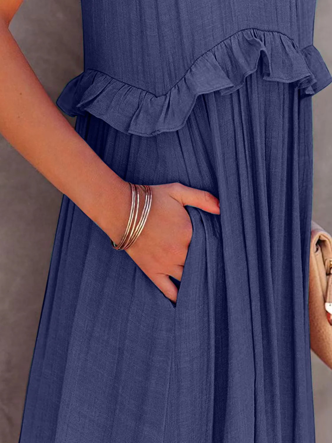Ruffled Sleeveless Maxi Dress with Pockets - Image 14