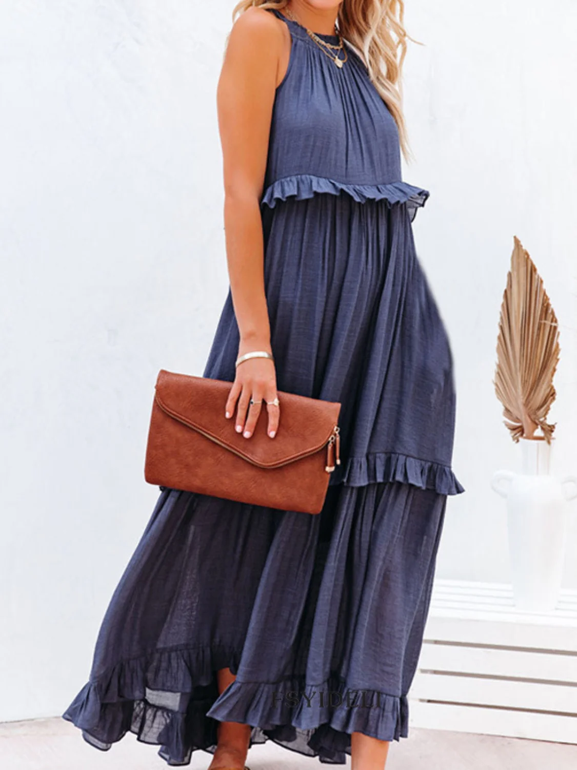 Ruffled Sleeveless Maxi Dress with Pockets - Image 16