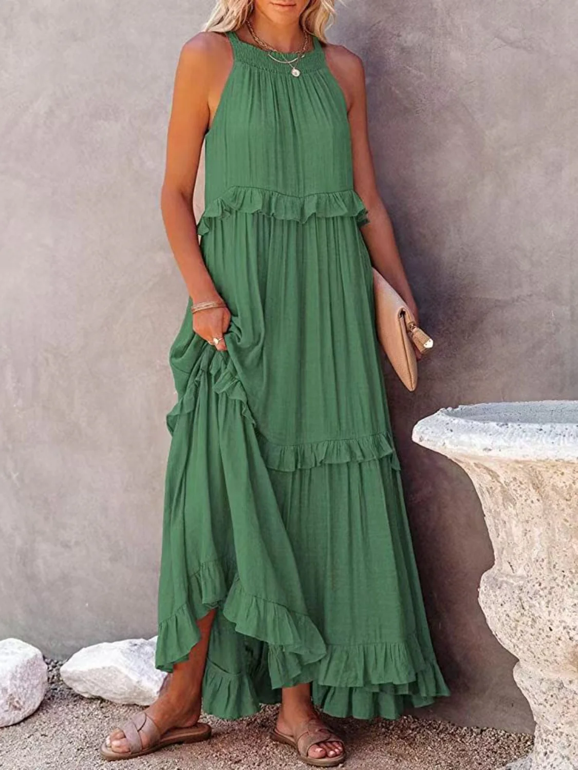 Ruffled Sleeveless Maxi Dress with Pockets - Image 17