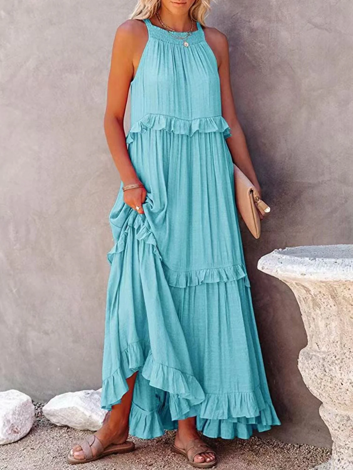 Ruffled Sleeveless Maxi Dress with Pockets - Image 20