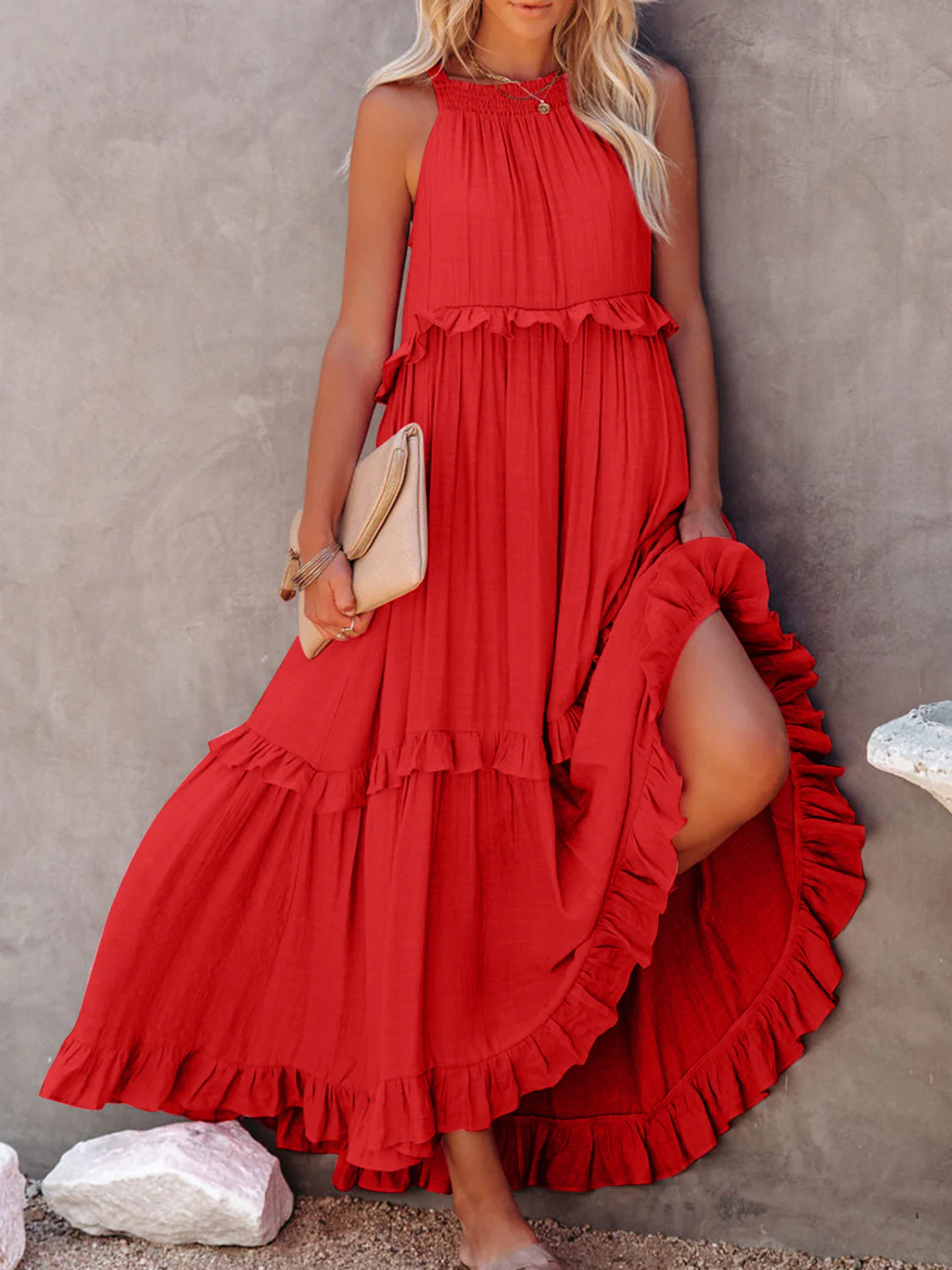 Ruffled Sleeveless Maxi Dress with Pockets - Image 23