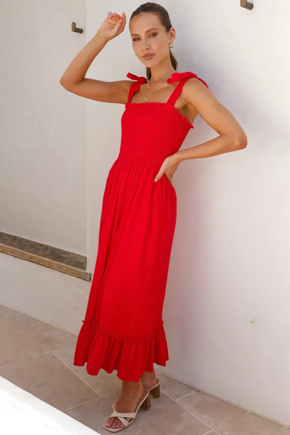 Ruffled Smocked Ruffle Hem Sleeveless Dress - Image 15