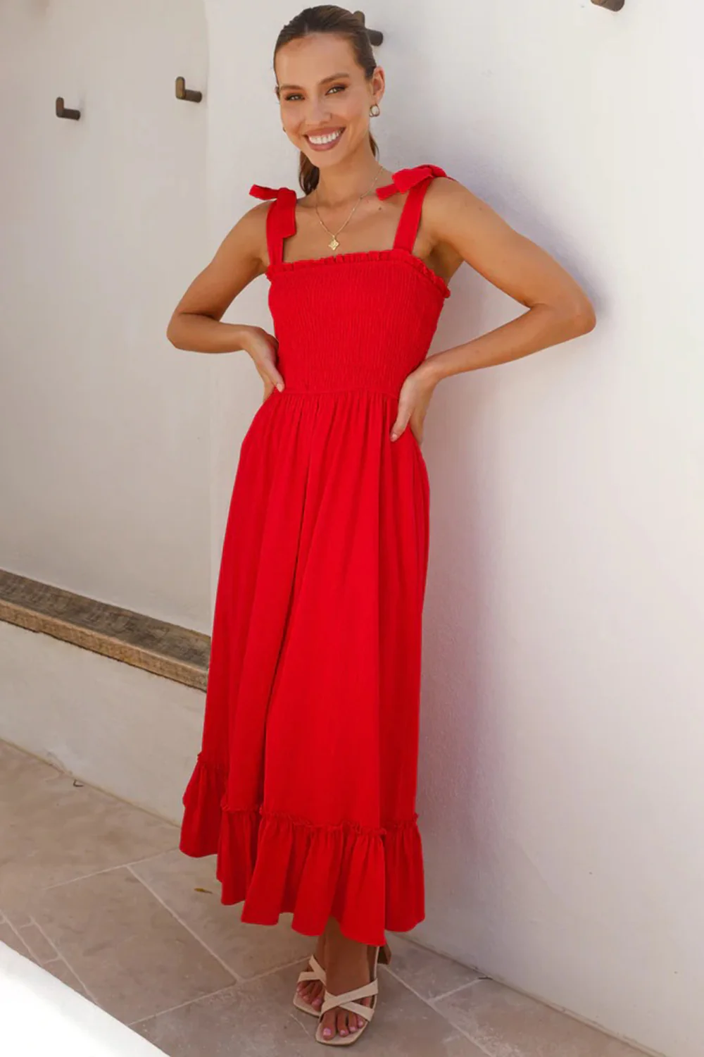 Ruffled Smocked Ruffle Hem Sleeveless Dress - Image 16