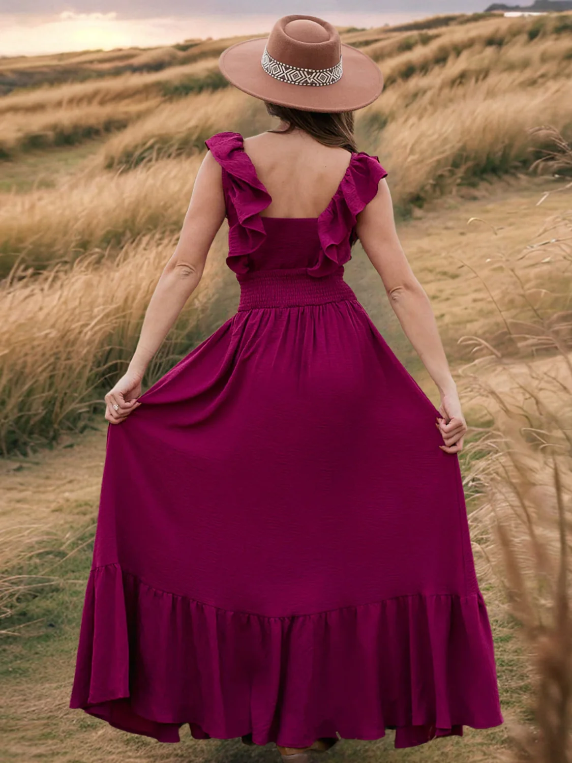 Ruffled Smocked Square Neck Maxi Dress - Image 12