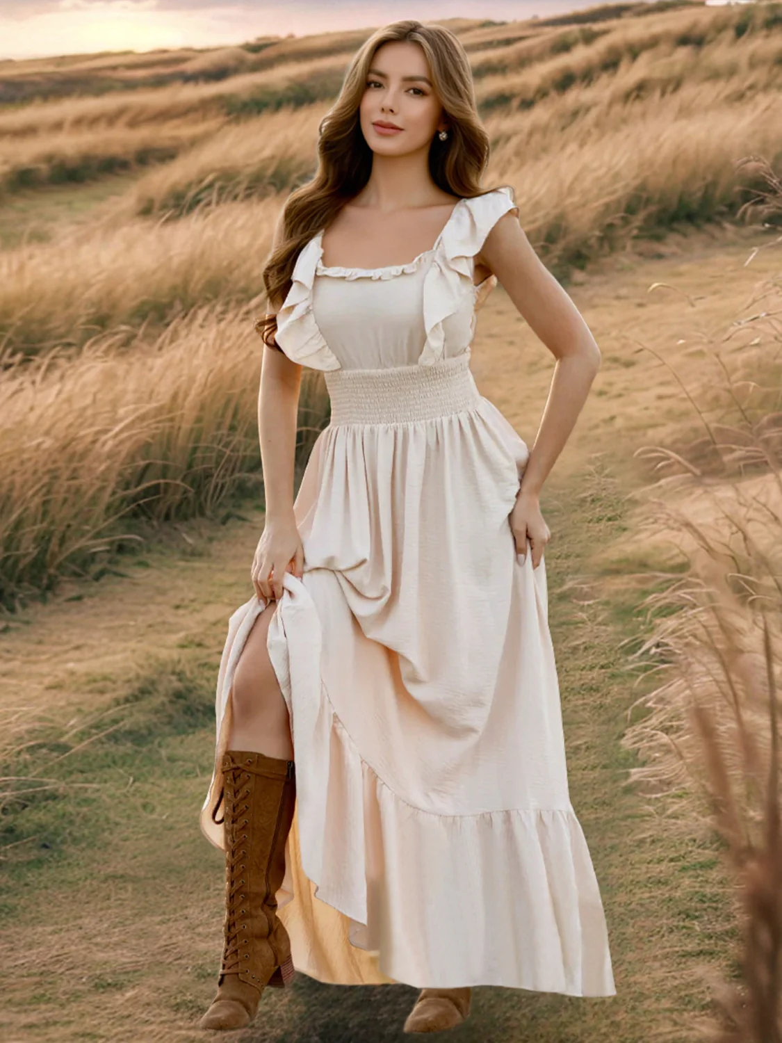 Ruffled Smocked Square Neck Maxi Dress - Image 2