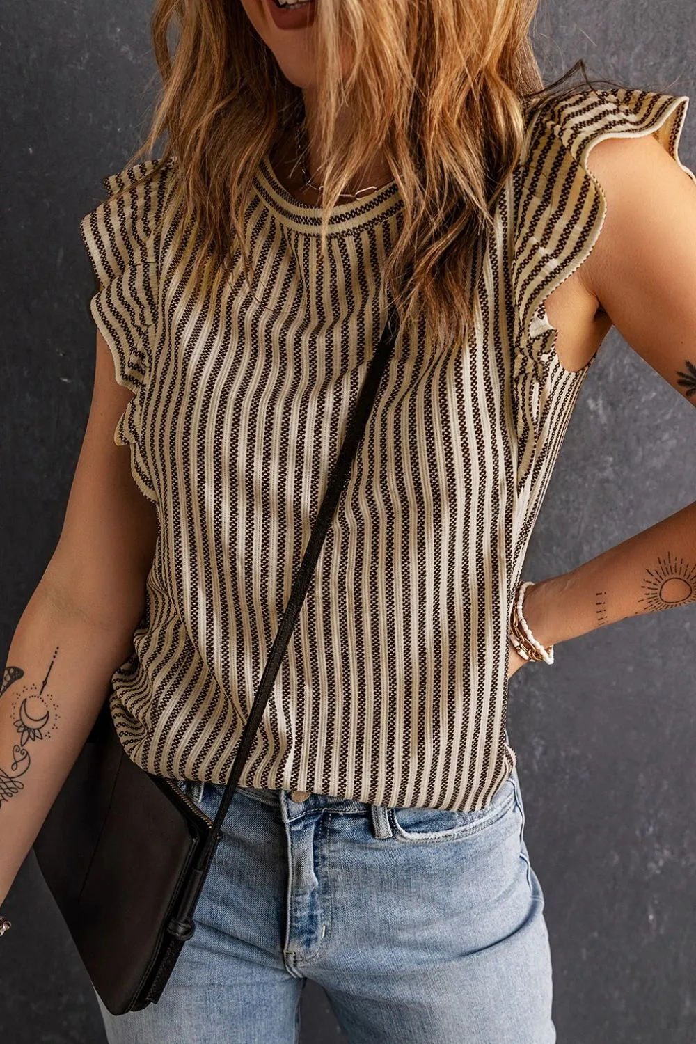 Ruffled Striped Round Neck Blouse - Image 6