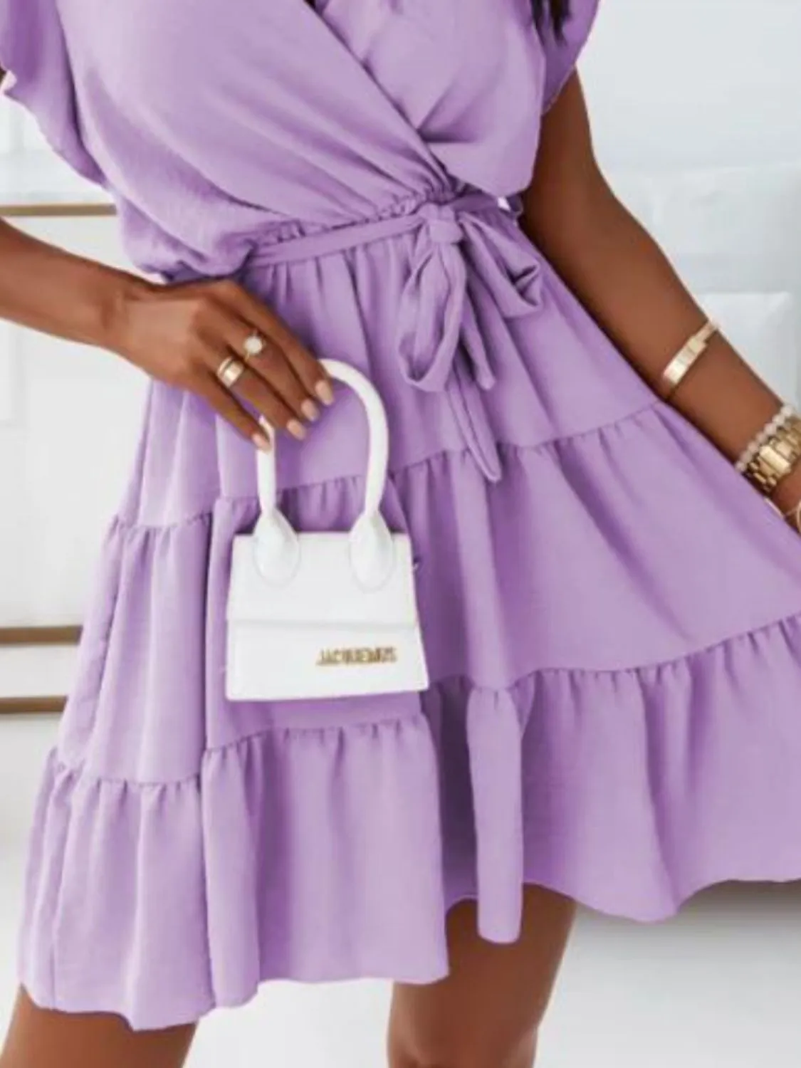 Ruffled Surplice Cap Sleeve Mini Dress - Image 11