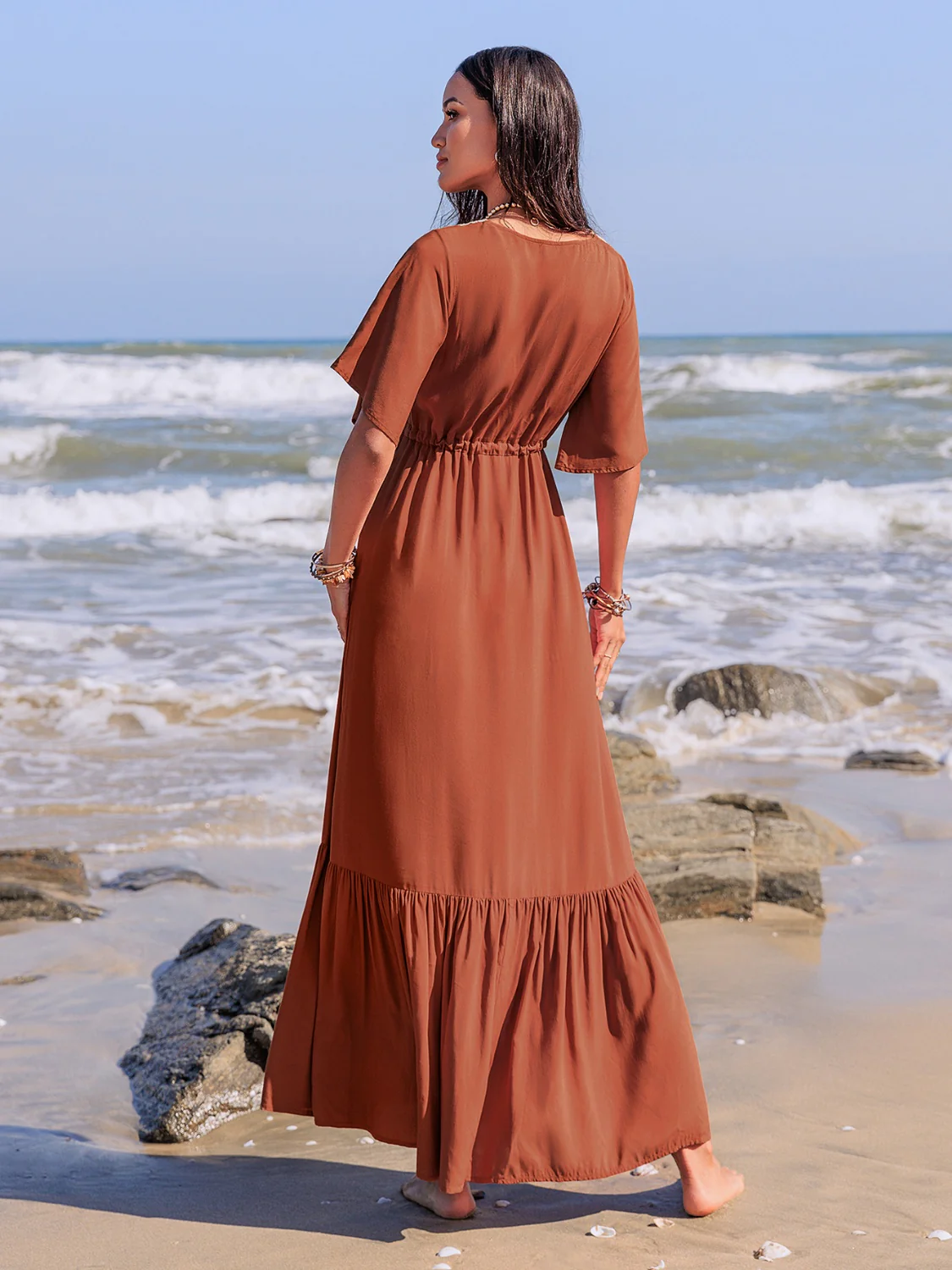 Ruffled Tassel V-Neck Flutter Sleeve Dress - Image 7