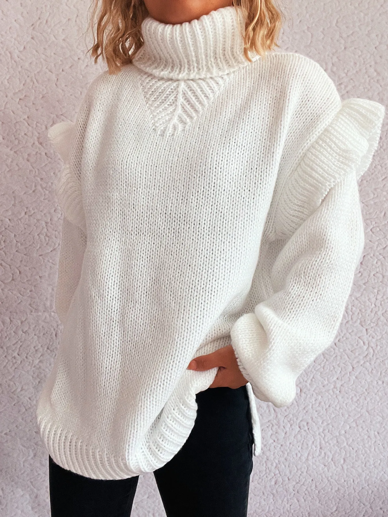 Ruffled Turtleneck Long Sleeve Sweater - Image 12