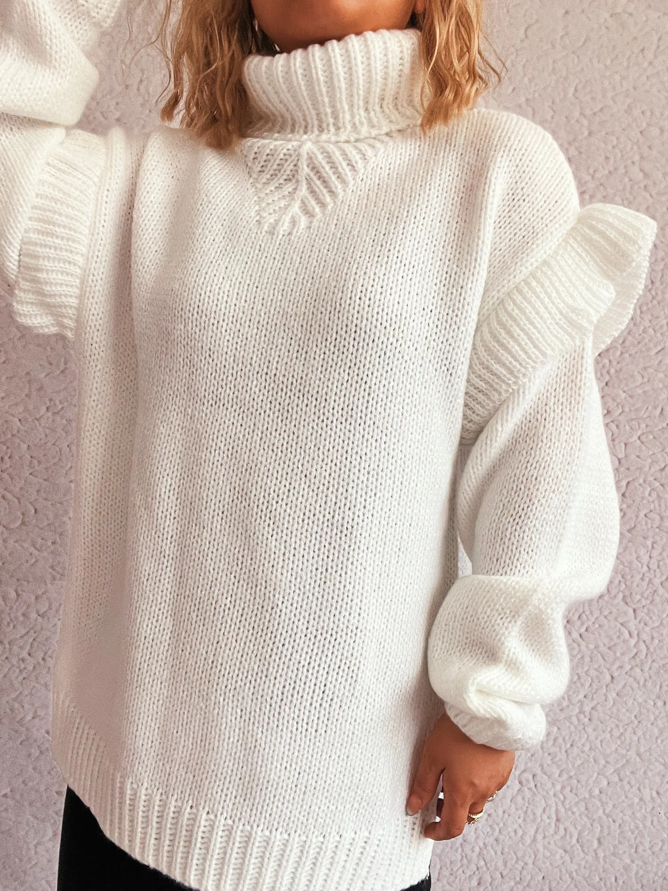 Ruffled Turtleneck Long Sleeve Sweater - Image 16