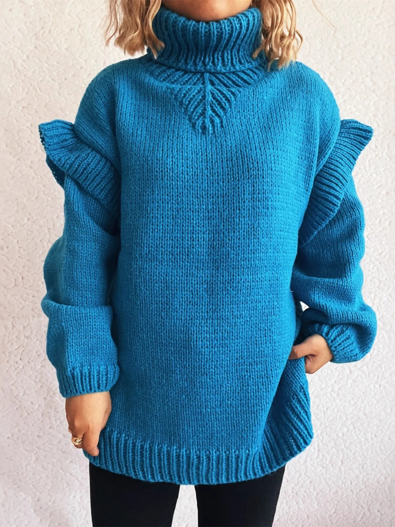 Ruffled Turtleneck Long Sleeve Sweater - Image 17