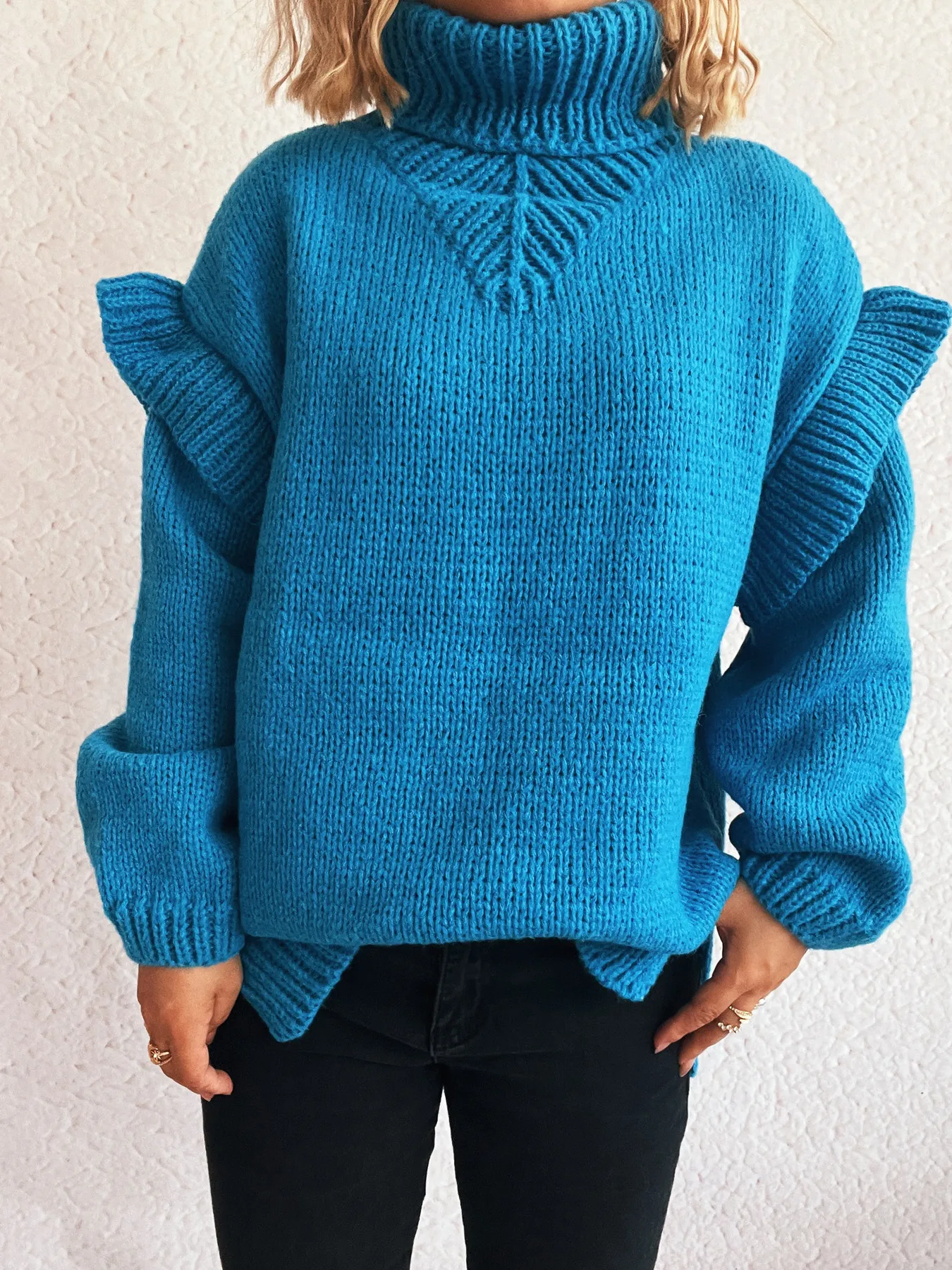 Ruffled Turtleneck Long Sleeve Sweater - Image 18