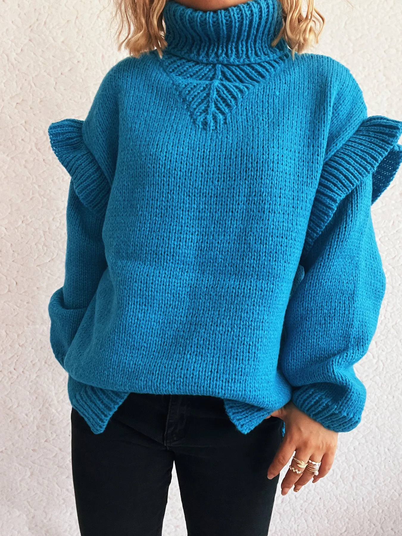 Ruffled Turtleneck Long Sleeve Sweater - Image 19