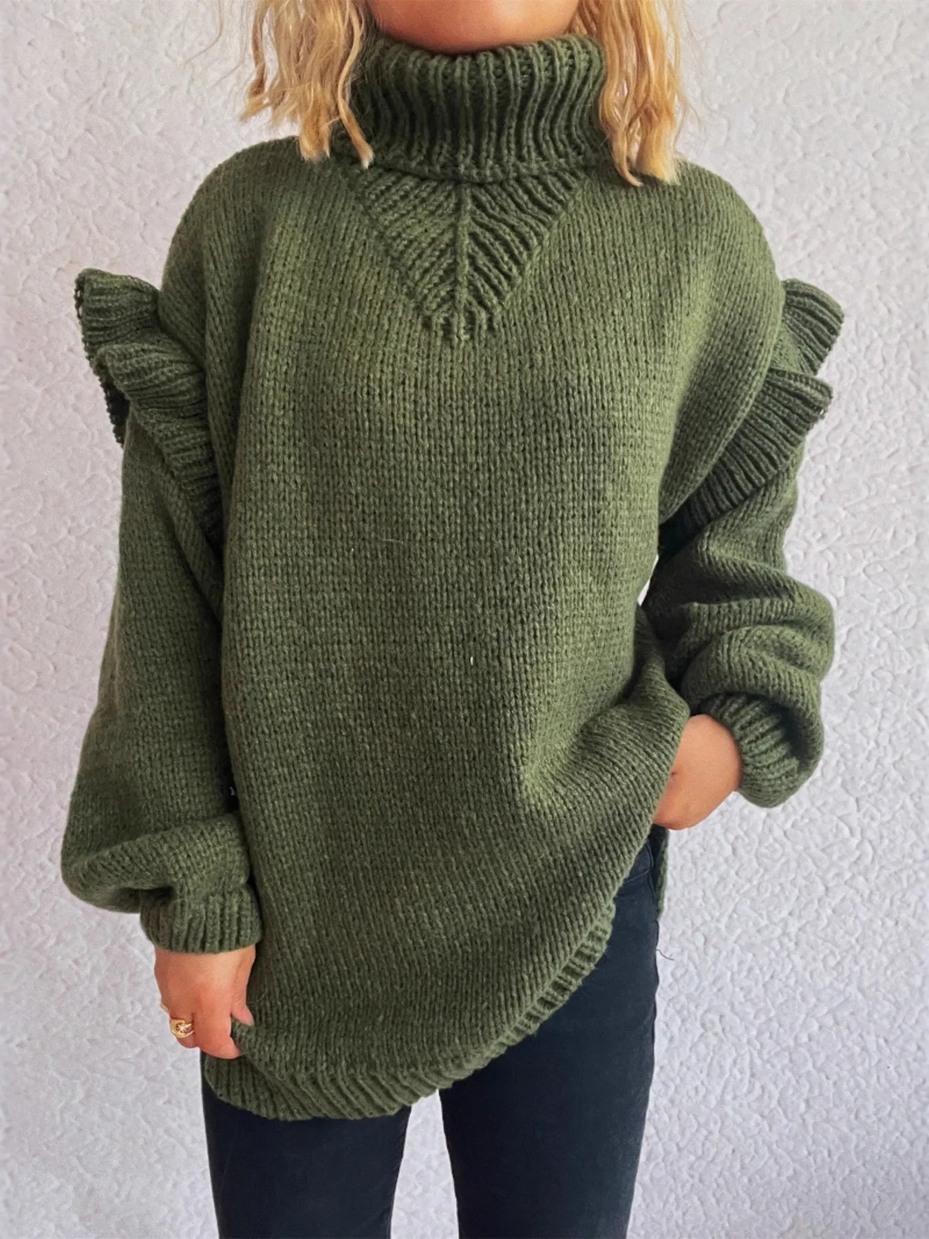 Ruffled Turtleneck Long Sleeve Sweater - Image 23