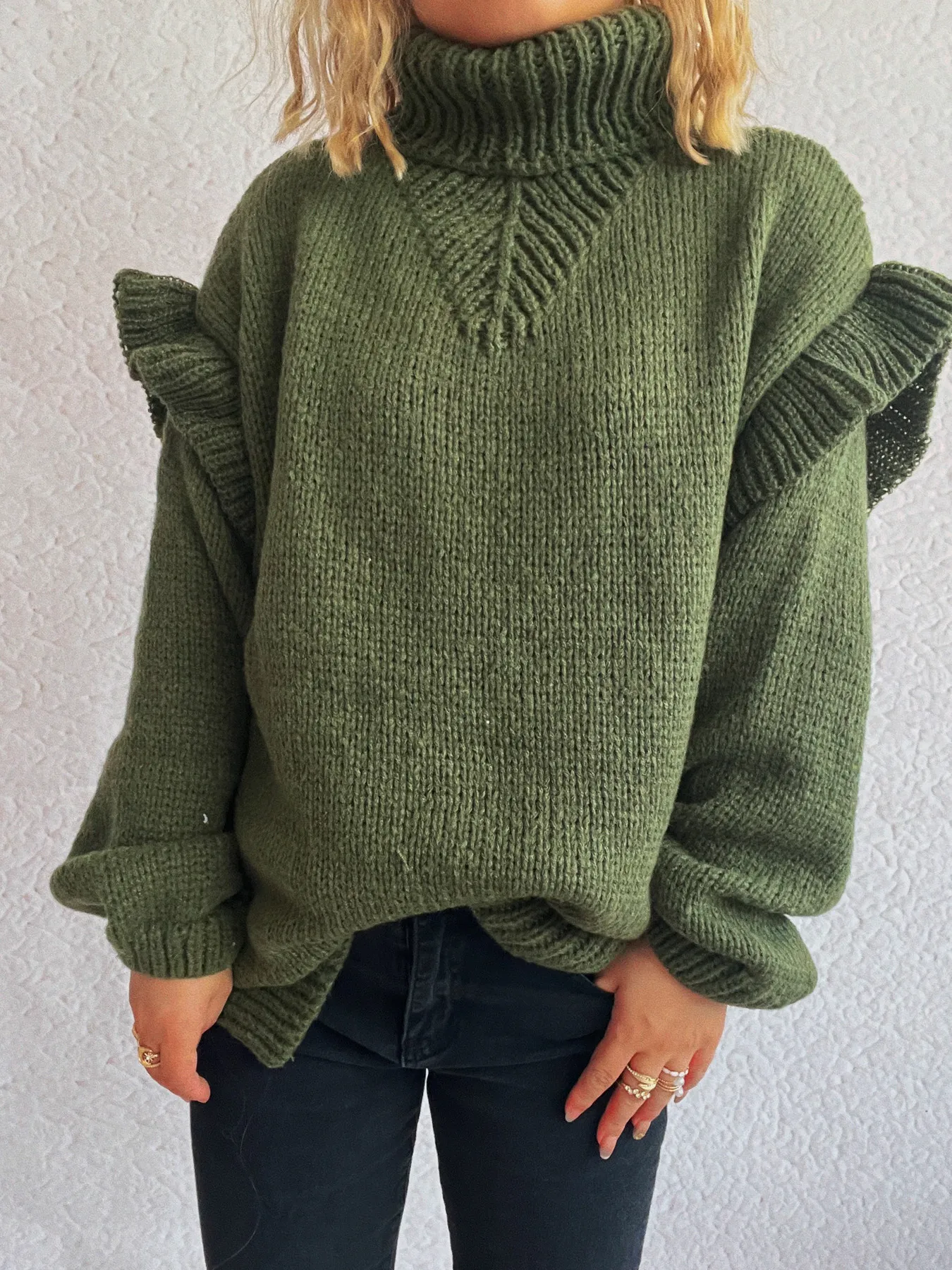 Ruffled Turtleneck Long Sleeve Sweater - Image 24