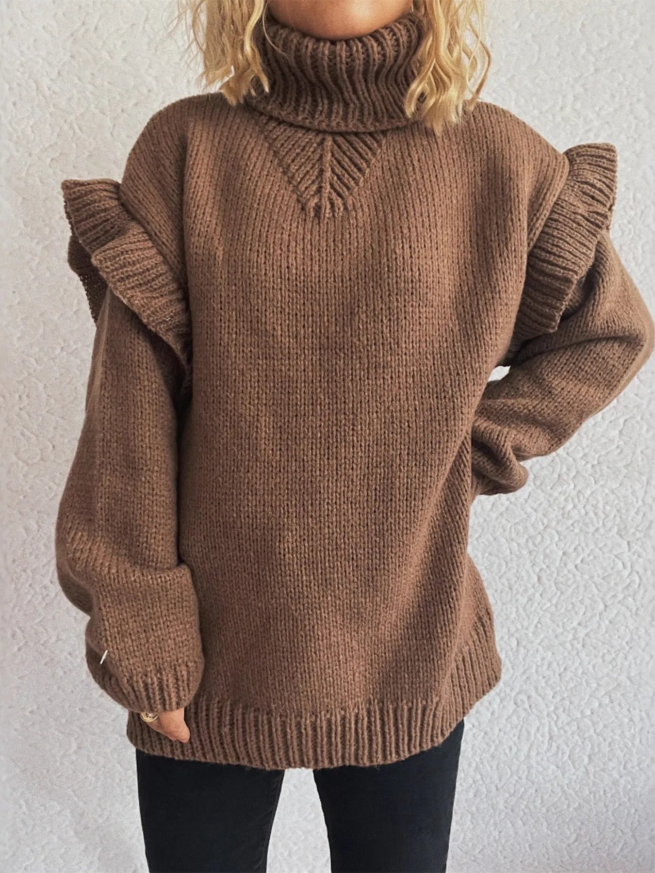 Ruffled Turtleneck Long Sleeve Sweater - Image 8