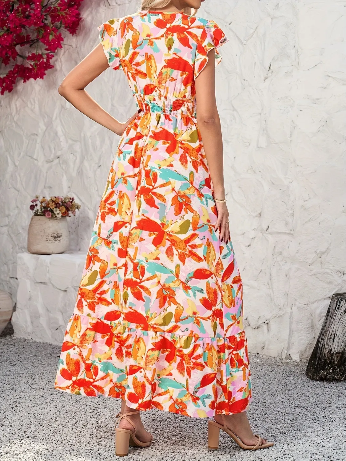Ruffled V-Neck Cap Sleeve Dress - Image 5