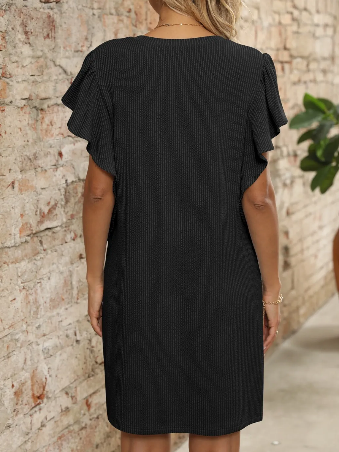Ruffled V-Neck Cap Sleeve Mini Dress - Image 4