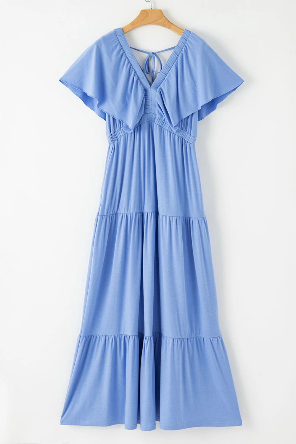 Ruffled V Neck Flutter Sleeve Maxi Dress - Image 5